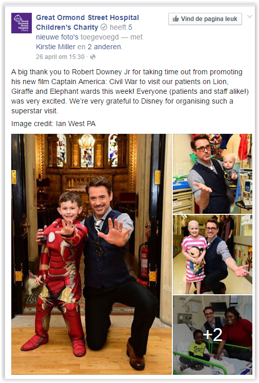Robert Downey Jr. bezoekt kinderziekenhuis filmhoek