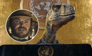 Jack Black speelt Velociraptor in reclame over klimaatverandering